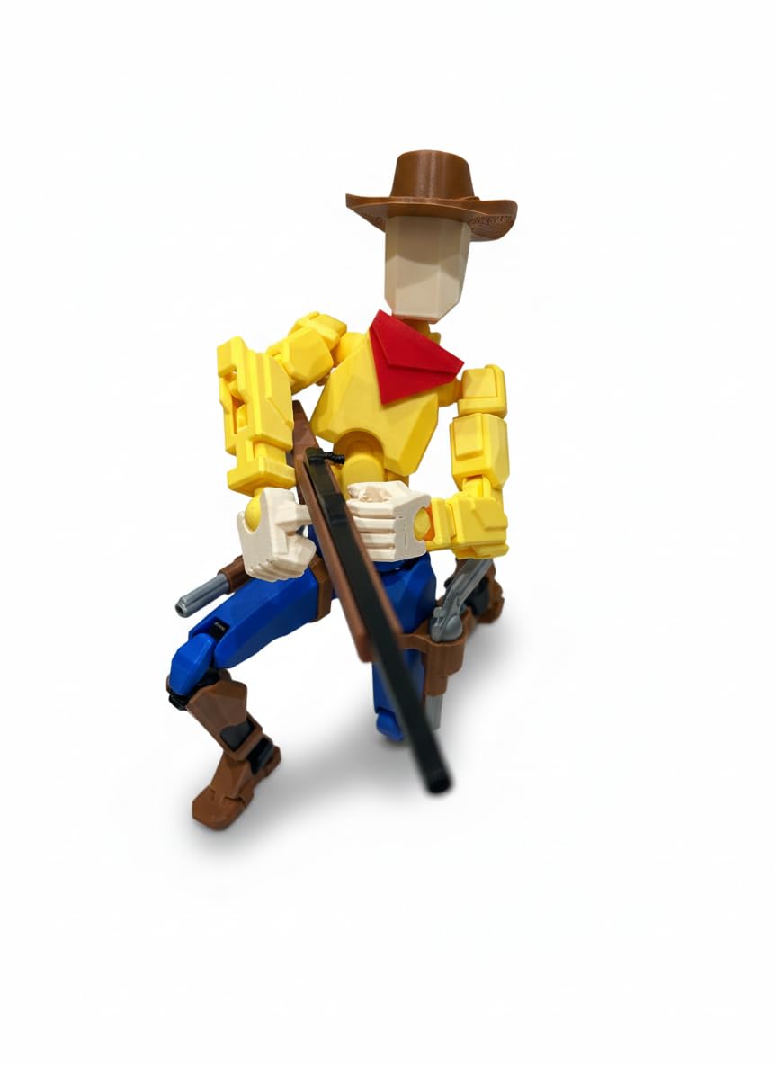 GENÉRICO Figurka akcji 13 XL Dummy Cowboy XL 30 cm Titan 13 przegubowa lalka zachodnia - szeryf Dummi - strzelec, westernowy bohater z 22 rękami, karabin, 2 pistolety, kapelusz i baza wystawowa