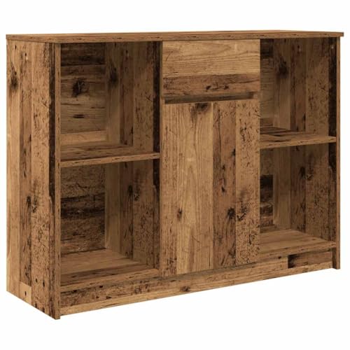 Aparador con aspecto de madera envejecida 101x35x76 cm y cómoda industrial con cajón y puertas 2
