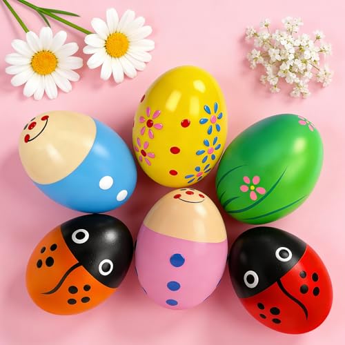 6 Packs Easter Egg Shakers Eggs Rattle Maracas Percussion Musical Instruments for Easter Basket Stuffer Filler