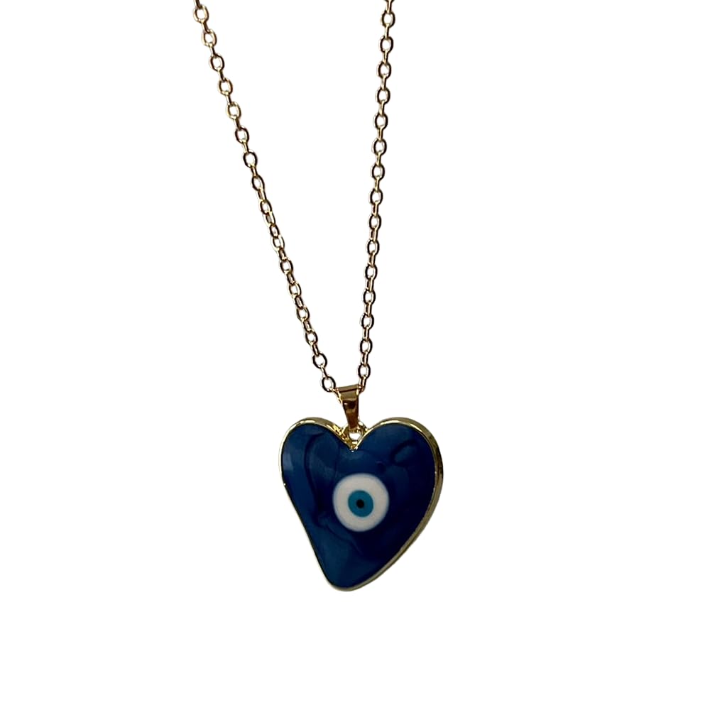 VIE Evil Eye Pendant With Gold Chain, Heart, Blue