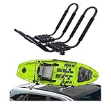 ECOTRIC Universal Kayak Roof Rack J-Bar Rack HD Kayak Carrier Holder Canoe Boat Surf Ski Board Roof Top Mounted on Crossbar for Car SUV Truck - Set of 2