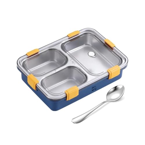 Image of 3 Compartment Lunch Box 750 ML | Insulated Air Tight BPA Free Stainless Steel Leak Proof Bento Box with Spoon Fork & Chopsticks | Lunch Box for Kids & Adults