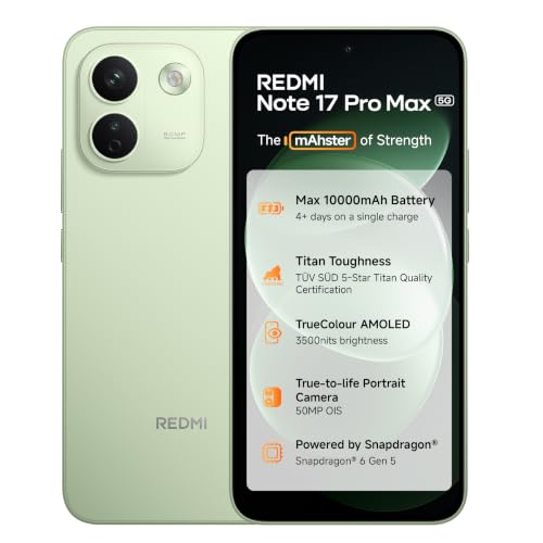 Image of Redmi Note 17 Pro Max 5G (Matcha Green, 8GB RAM, 256GB ROM) | 10000mAh Battery + 100W HyperCharge | 6.83 inch 120Hz 12-bit TrueColour AMOLED | No. 1 Care Plan | SD 6 Gen 5 | 50MP OIS Camera | IP69K