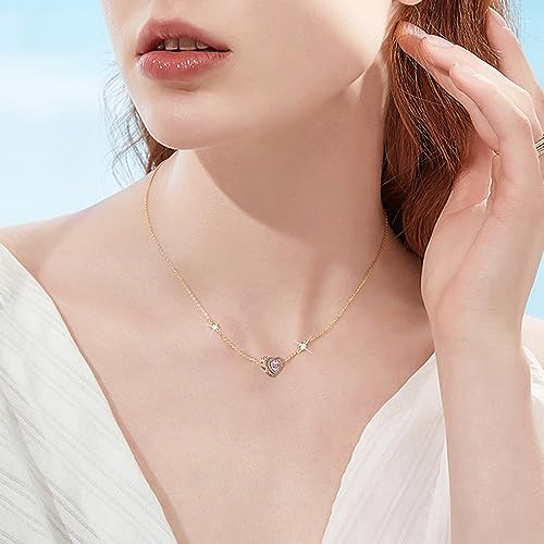 Polengju Pink Sparkling Leveled Hearts Beads Charms Necklace Bracelet 14K Rose Gold Plated With Cubic Zirconia For Mother'S Day Birthday Celebration Gifts Women thumb #3