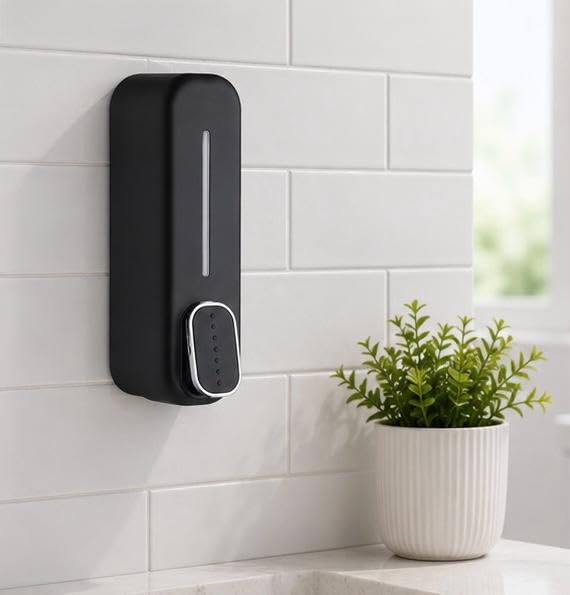 Wall-Mounted Manual Soap Dispenser, Black, Push Button | Waterproof Build, Easy to Install, Smooth Push Action, Durable Construction, Bathroom Accessory-image-24