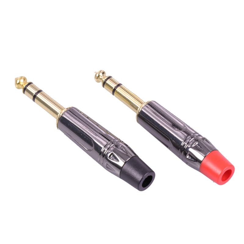10pcs/lot Jack 6.35mm Connector Gold Plated 6.35mm 3 Poles Stereo Male Plug Wire Connector 1/4" Microphone Plug 5Pairs Red+Black