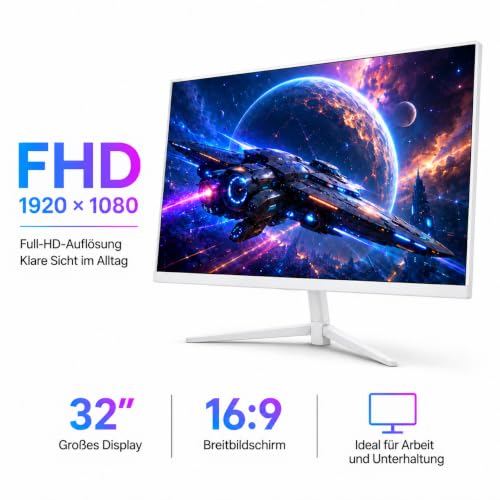 ZZA 32 Zoll Full HD Monitor, 1920 x 1080, PC-Bildschirm für Homeoffice, VA – Ansicht 4