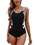 Ethlauff one Piece Swimsuit Women Athletic one Piece Bathing Suit for Women Athletic Sports Swimming Suits for Women one Piece Black/Grey