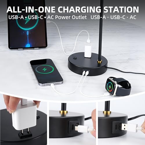 Image of Modern Desk Lamp with USB & AC Outlet,270 Swivel (Bulb Not Included) | Adjustable Industrial Table Lamp,E26 Socket for A15 /G45 /T45 Bulbs,Weighted Base,Bedside Lamp for Bedroom, Office, Living Room