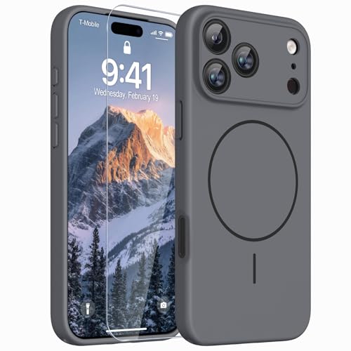 Image of Magnetic for iPhone 17 Pro Max Case,Shockproof Matte Cover,Grey | with Screen Protector,Compatible with MagSafe,Military Grade Drop Protection,Full Camera Protection,Non-Slip Design Case