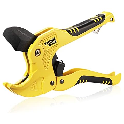 THINKWORK Plastic Pipe Cutter - PVC Cutter, Heavy Duty Ratchet Type Pipe Cutting Tool, for Cutting Outer Diameter 42 mm PVC PPR Plastic Hoses and Pipe, Suitable for Home Working and Plumber Cover