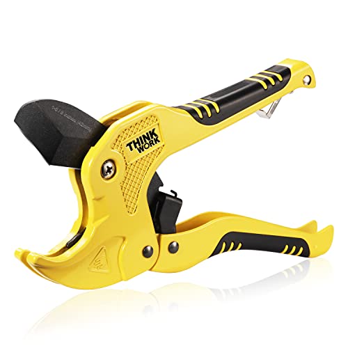 THINKWORK Plastic Pipe Cutter - PVC Pipe Cutter Heavy Duty Ratchet Pipe Cutters for Cutting Outer Diameter 42 mm PVC PEX PPR Plastic Hoses and Pipes Suitable for Home Working and Plumber