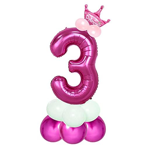 Image of Pink 32 Inches Numbers 3 Shape Large Big Foil Helium Balloons For Party Decorations In Happy Birthday Anniversary Office Items Materials Set Pack, Pack Of 1