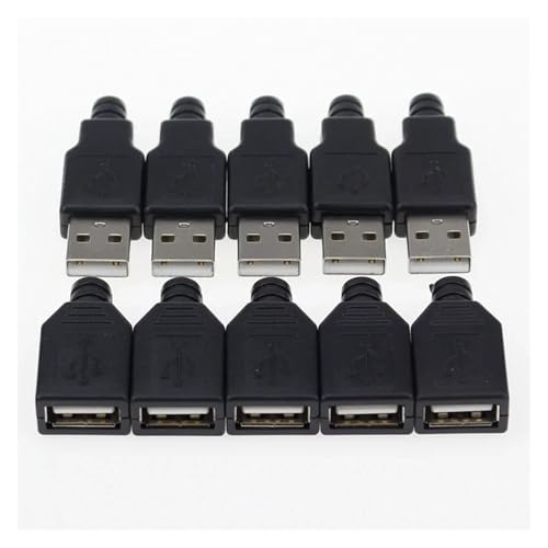 Connecteur USB 4 broches mâle et femelle DIY avec boîtier noir pour câble USB