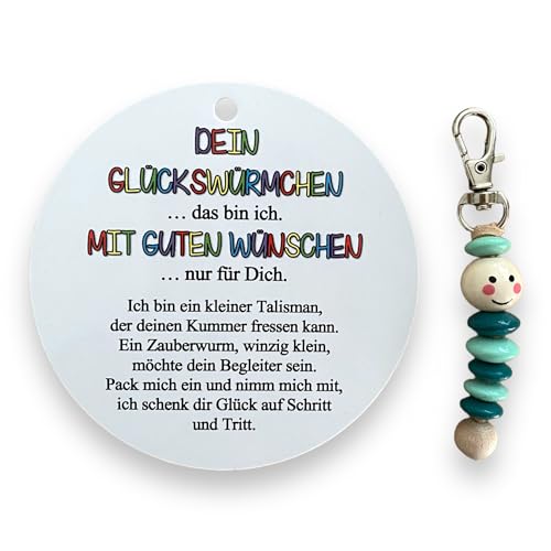 Glückswürmchen Sorgenwürmchen handmade Ranzenbaumler Sorgenwurm Worry worm Mutmacher Glücksbringer Holz Farbwahl (Türkis-Mint)