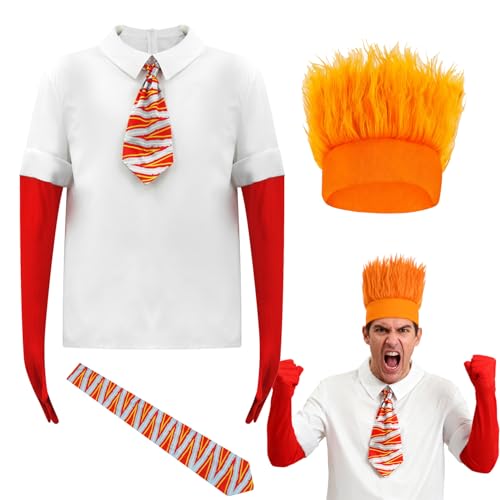 JQAKFIY Anger Costume Inside Cosplay Out Shirt For Adult Emotions Halloween Anxiety Costume Top With Tie Gloves Funny Dress M