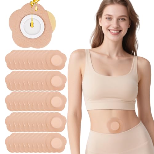 Castor Oil Belly Button Patch: Colorfarm 50Pcs Castor Oil Pack Wraps Organic Cotton Disposable Portable Self-Adhesive Patch - Leak-Proof Breathable Belly Wrap (White)