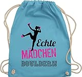 Turnbeutel Jute Beutel Gym Bag Rucksack - Sport Wandern Football & Co. - Echte Mädchen bouldern fuchsia/schwarz - Unisize - Hellblau - beutel mit sprüchen - WM110