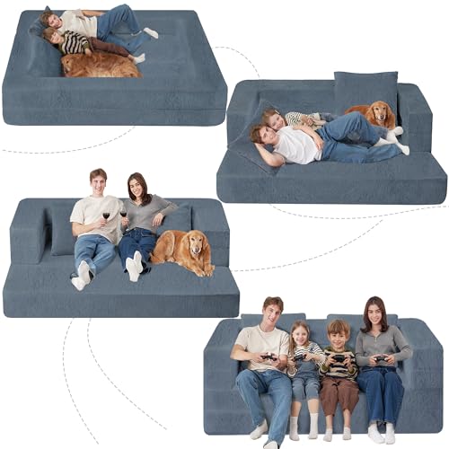 Cansunna Folding Bean Bag Chair for Adults,3-in-1 Bean Bag Couch Faux Fur Floor Sofa Large Beanbag...