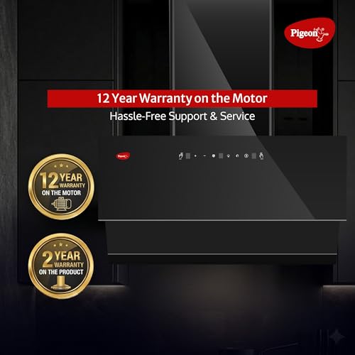Image of Pigeon Xtream DLX 90 cm BLDC Slant Kitchen Chimney 1500 m3 /hr | Filterless Autoclean Kitchen Chimney | 12 Years Motor and 2 Years Comprehensive Warranty |Black | 9 Speed Touch Control + Motion Sensor
