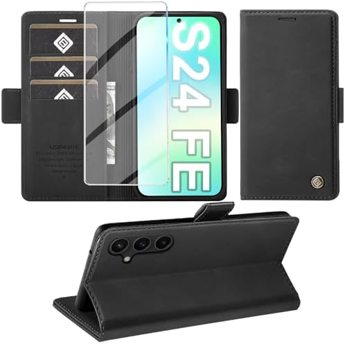 Giyer Handyhülle für Samsung Galaxy S24 FE Hülle mit Schutzfolie, Schutzhülle Galaxy S24 FE 5G PU Leder Wallet Flip Case Standfunktion Kartenfach Klapphülle für Samsung S24 FE Cove