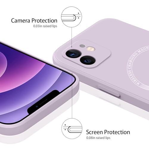 Image of Meliya Magnetic Case for iPhone 12mini Phone Case with MagSafe, Camera Protection Ultra Slim Shockproof Bumper Liquid Silicone Case with Microfiber Lining,Grass Purple