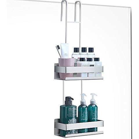 RUICER Shower Caddy Hanging - Over Door Shower Shelf 2 Tier Rust Free Shower Basket No Drilling, Stainless Steel Cover