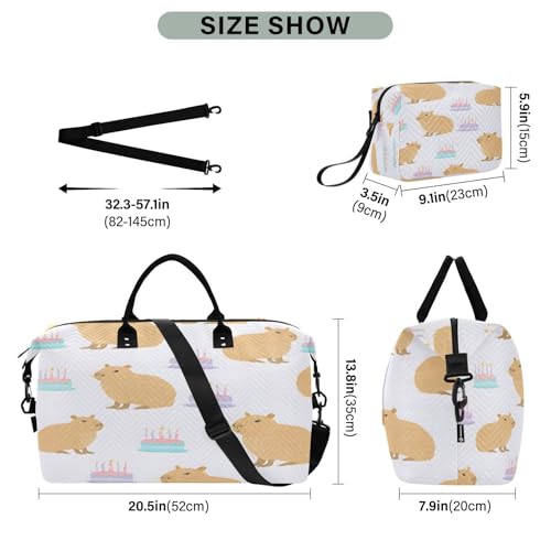Travel Duffle Bag Weekender Bags Overnight Bag with Toiletry Bag Gym Duffel Bag Capybara Birthday Cake for Travel Business Trips Sport3