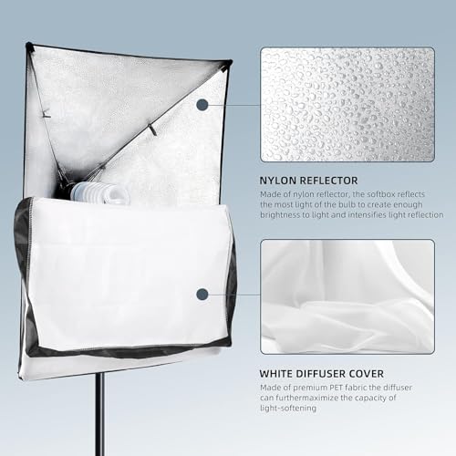 Image of Softbox Lighting Kit Photography Studio Light with 2 x 85W 5500K E27 Bulbs 2 x 20 inchx 28 inch Reflector Photo Equipment for YouTube Filming Product Portraits and Video