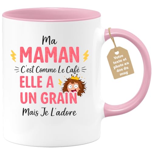 quotedazur Café-Croissant - Mug Personnalisé Maman Texte Photo - Tasse Fête Des Mères Ma Maman C'est Comme Le Café Elle A Un Grain - Cadeau Drôle...