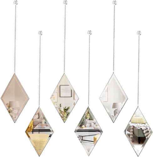 yshengood Diamond Wall Mirror Set of 6 Pcs, Silver Wall