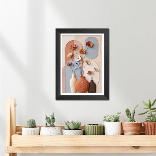 Image of TenorArts Flowers & Planters Art 3D Clay Textured Digital Art Print Photo Frame, Modern Art Abstract Painting For Bedroom Living Room Home and Cafe Decor | Minimal Drawing Black Framed Posters for Decoration (9x12 inches) [CL-F03]
