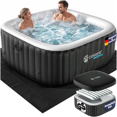 Casaria Piscina Idromassaggio Gonfiabile Quadrata 165x165cm 4 Persone Vasca Spa Esterna Interna Quadrata 100 Getti Protezione Antigelo con Filtro Accessori