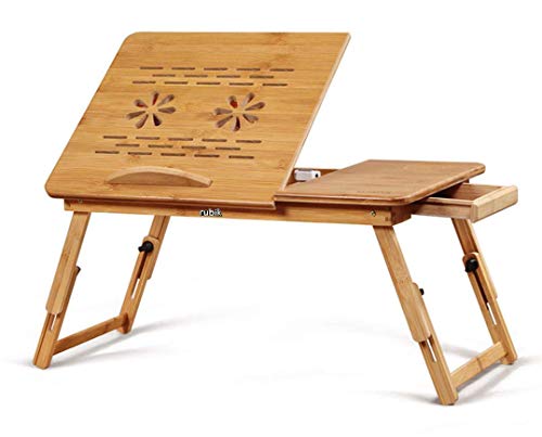Rubik Wooden Laptop Table with Two USB Cooling Fan and Side Drawer Foldable Adjustable Portable