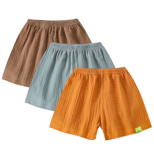 AOOPOO 3er Pack Baby Kinder Jungen Mädchen Baumwolle Leinen Shorts Sommer Musselin Kurz Hose 1-11 Jahre Sommerhose Leichte Atmungsaktive Einfarbige Lässige Kurze Hosen Gr. 80/86/98/104/116/128/134/146