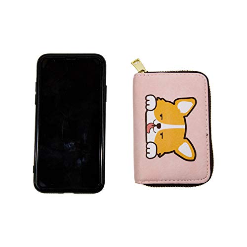 Corgi Card Holder – Corgi Dog Print Travel Wallet – Zipper Wallet Case w/ 11 Card Slots – Pink Card Holder For Men & Women – Great Gift For Dog Mom Or Dog Dad – 4.5” X 3” X 1”4