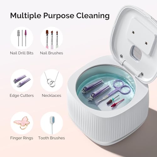 Image of MelodySusie 2 in 1 Nail Tool Cleaning Machine, 3 Timers Mode for Nail Drill Bits, Nail Art Brush, Nail Clipper, Jewelry Cleaning, Salon & Home Use, White,DL-160