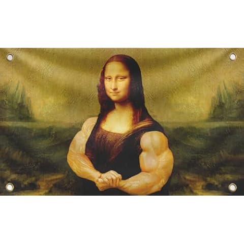 LUIVU Mona Lisa Funny Flag 3x5 Feet - Durable Man Cave Wall Flag with 4 Brass Grommets for College Dorm Room Decor Tapestry - Meme Flags for Indoor and Outdoor - Party Decoration Posters for Holliday Cover