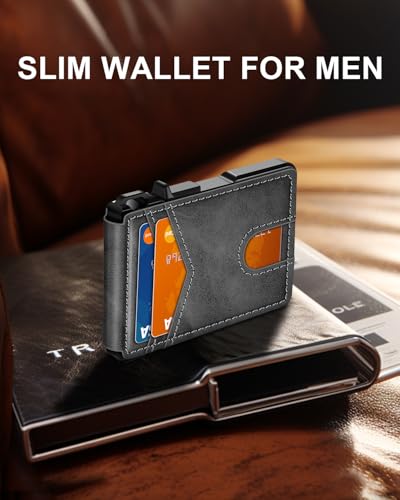 Image of ZALVEX Wallet for Men, Mens Minimalist Wallet 9-13 Cards, Slim Compact Wallet with Money Clip & ID Window, RFID Blocking Smart Pop Up Card Wallet, Metal Aluminum Credit Card Holder Bifold Wallet