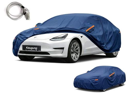 Image of Kaugung Custom Fit Car Cover for Tesla Model 3 (2017-2026), Heavy Duty Waterproof All Weather Outdoor Protection, Breathable Full Exterior Cover with Charging Port & Vent, Rain Sun Snow UV Proof