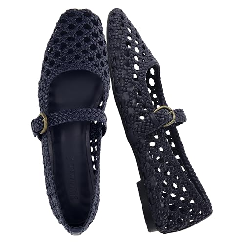 CUSHIONAIRE Weston Hand Woven Mary Jane Flats for Women, Comfortable
