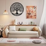 xianynow Metalowa dekoracja ścienna, dekoracja ścienna drzewa życia, 30 x 30 cm, nowoczesna sztuka ścienna do salonu, sypialni, biura lub na zewnątrz, przemyślany wybór prezentu, czarna