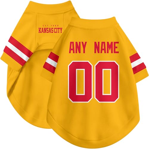 Image of Kansas Dog Clothes Jersey Style Personalized Pet T Shirt with Custom Name Number for Small Medium Large Dogs