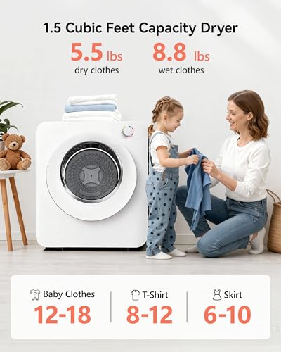 Image of Euhomy Portable Clothes Dryer, 1.5 Cu.Ft. Portable Dryer, 850W Drying Machine with Front-Loading Stainless Steel Drum, 5 Functions, Suitable for Apartments, Dorms, RVs, Small Spaces