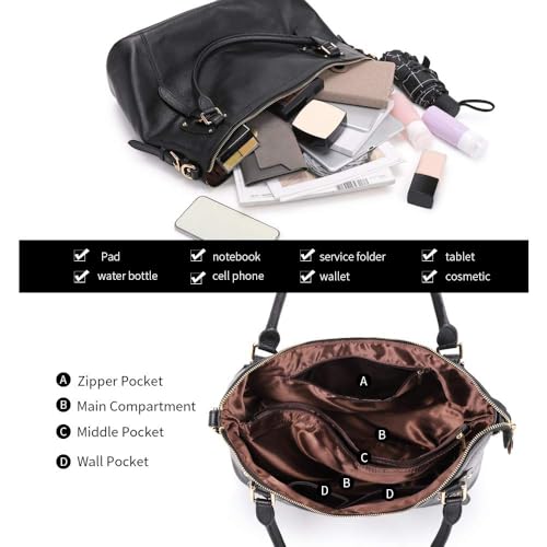 Image of Kattee Leather Handbags Tote Shoulder Bag for Woman Satchel Designer Purse Top Handles Crossbody Bag Large Capacity