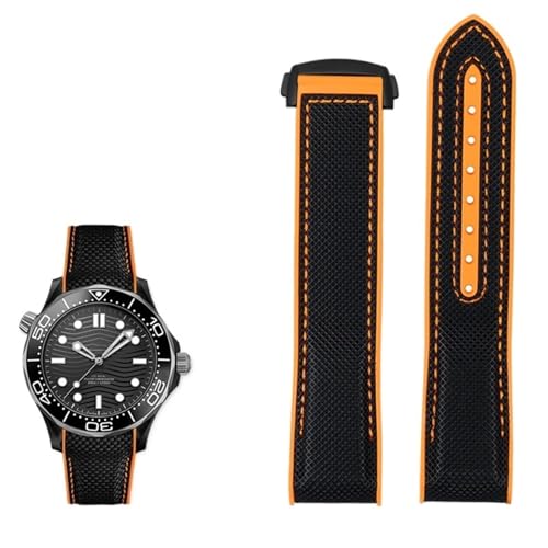 EAMOM 20mm 22mm Nylon Rubber Watchband For Omega SEAMASTER PLANET OCEAN Men Deployant Clasp Strap Watch Accessorie Silicone Watch(Black orange black,22mm)