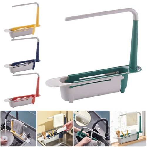 Image of Plastic Long Sink Shelf | Expandable Kitchen Drying Basket Rack | Sink Sponge Shelf | Brush /Soap Drainer Rack | Telescopic Sink Storage Rack (Pack Of 1) Multicolored