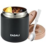 Eadali 15.2 oz Thermo Food Jar for Kids & Adults, Vacuum Insulated Lunch Container 316 Stainless Steel, Hot & Cold Soup Jar with Spoon, BPA Free & Leak Proof