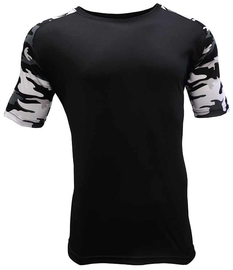 Epic Adult Cool Performance Camo Sleeve Tee Shirt (13- Colors Avaliable) Black/White 3XL