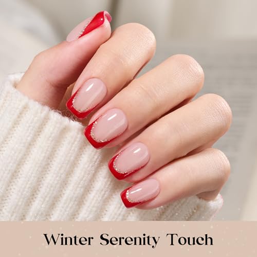 Image of Beetles X Press Red French Tip Press On Nails | 5 Colors Press On Nail Short Square | 16 Sizes 160 Pcs Natural Salon Quality Soft Gel Nail